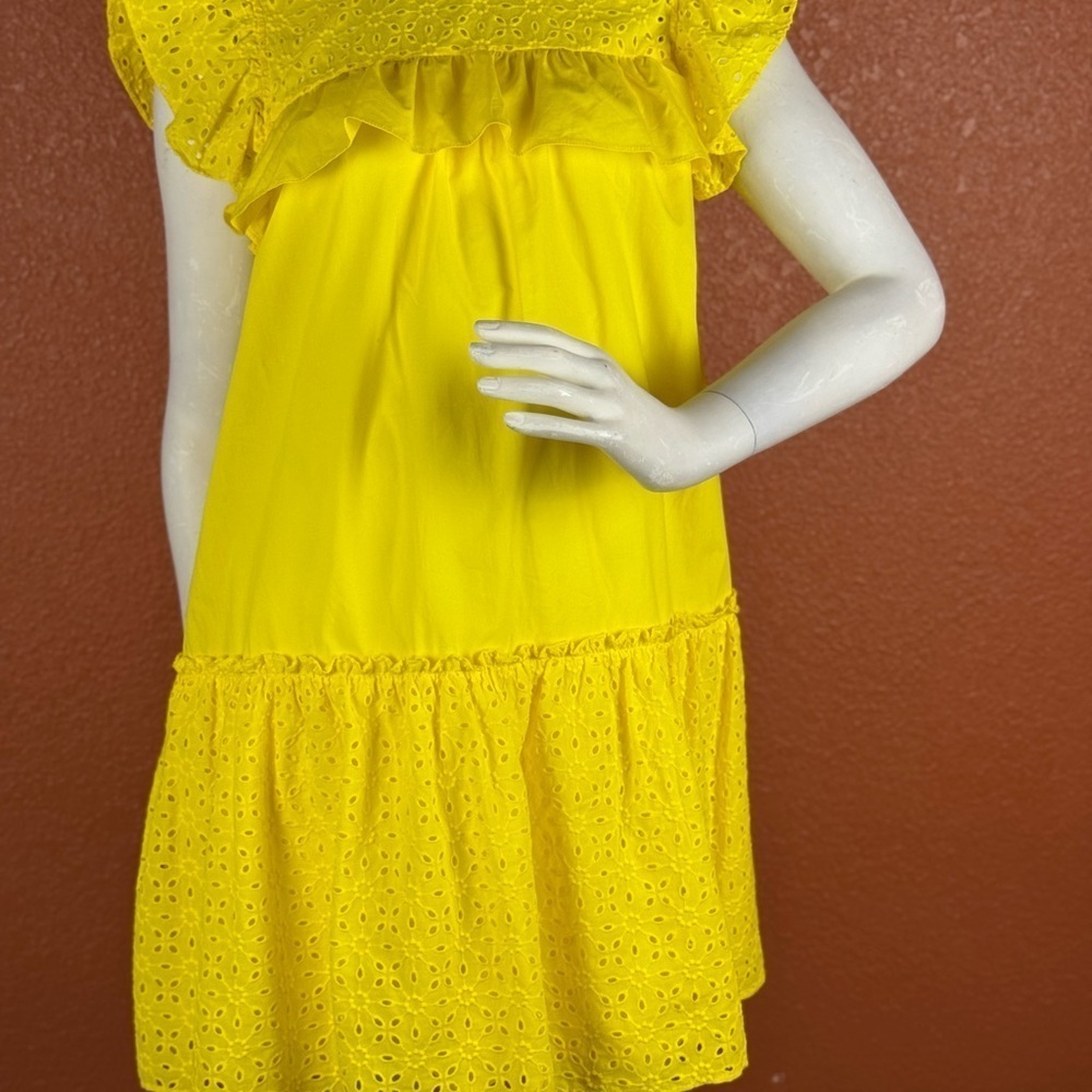 Who What Wear Women's Dress S Yellow Tiered Puff Short Sleeve. B34
